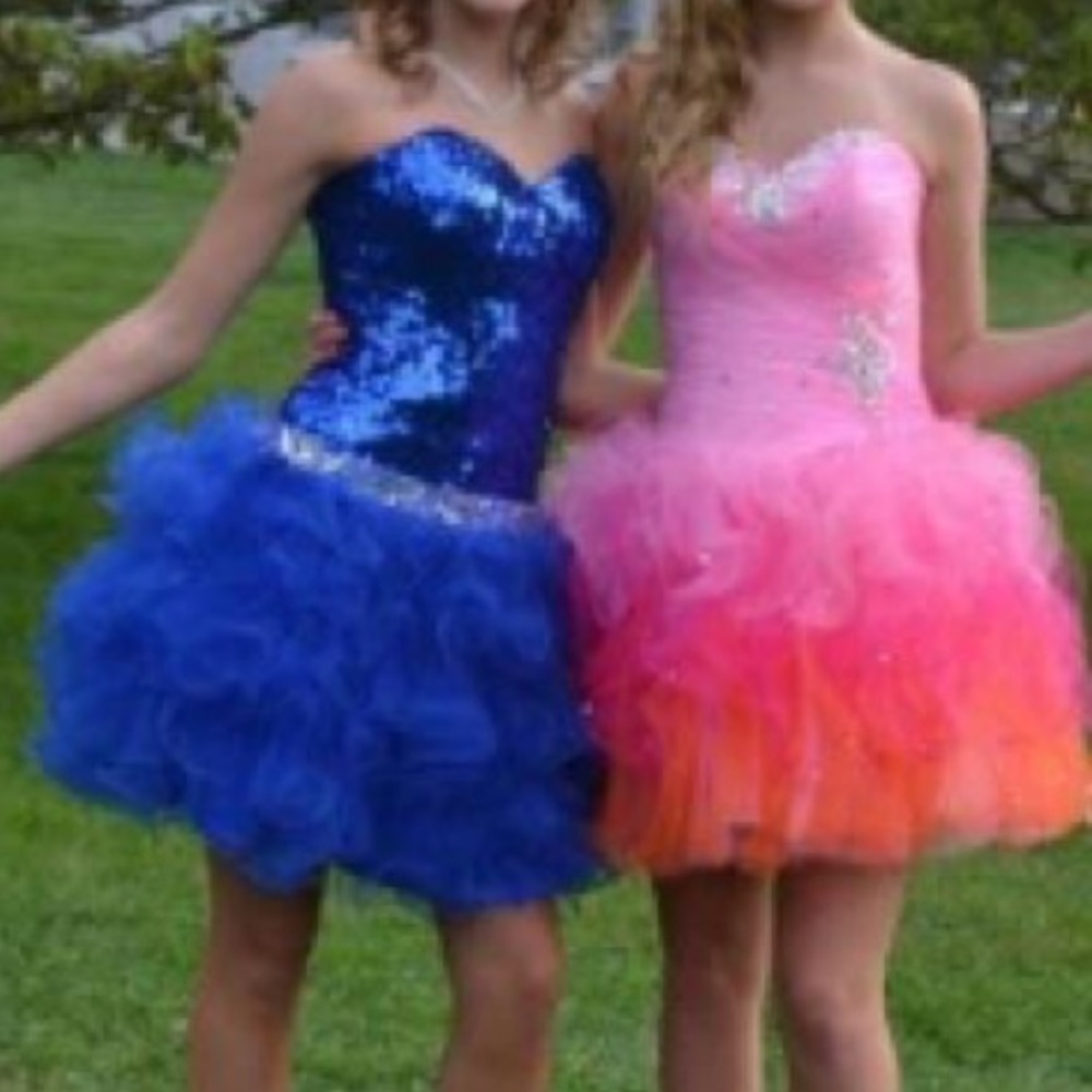Sequined/puffy royal blue homecoming dress